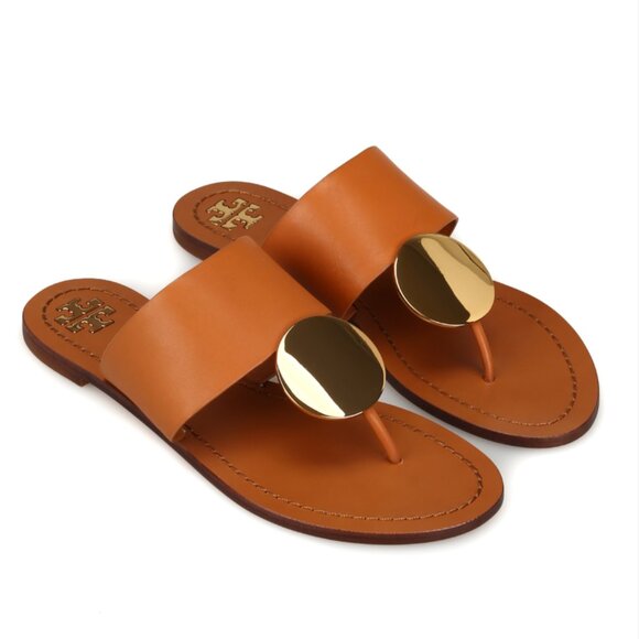 Tory Burch Shoes - Tory Burch Patos Disk Womens Flip Flops Sandals Size 10 Brown Leather